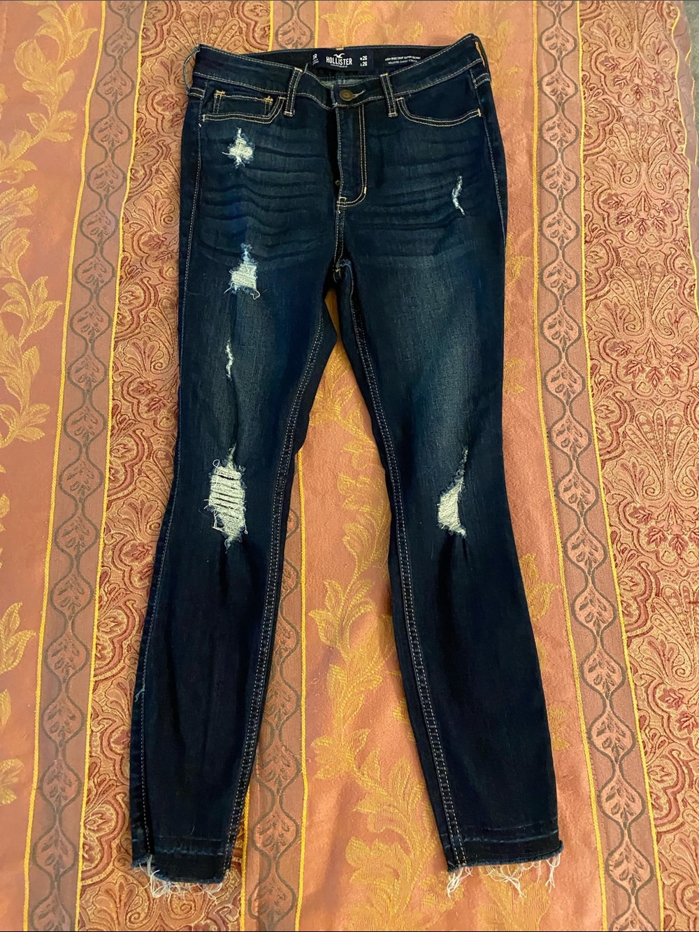 Hollister Women's Dark Wash Distressed Boyfriend Jeans